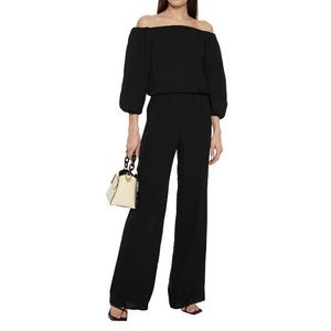 Theory, off shoulder black crepe jumpsuit